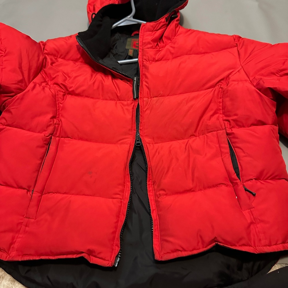 Bernardo Down Puffer Jacket Red Hooded Zip Front Women's Size L - Picture 9 of 13